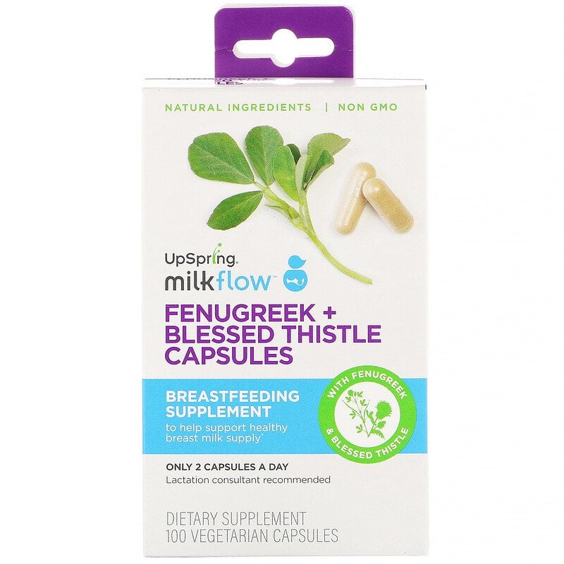 UpSpring‏, كبسولات دعم الرضاعة الطبيعية Milkflow، بالحلبة + القنطريون المبارك، 100 كبسولة نباتية