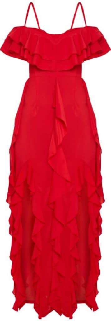 فستان ماكسي أحمر مكشكش